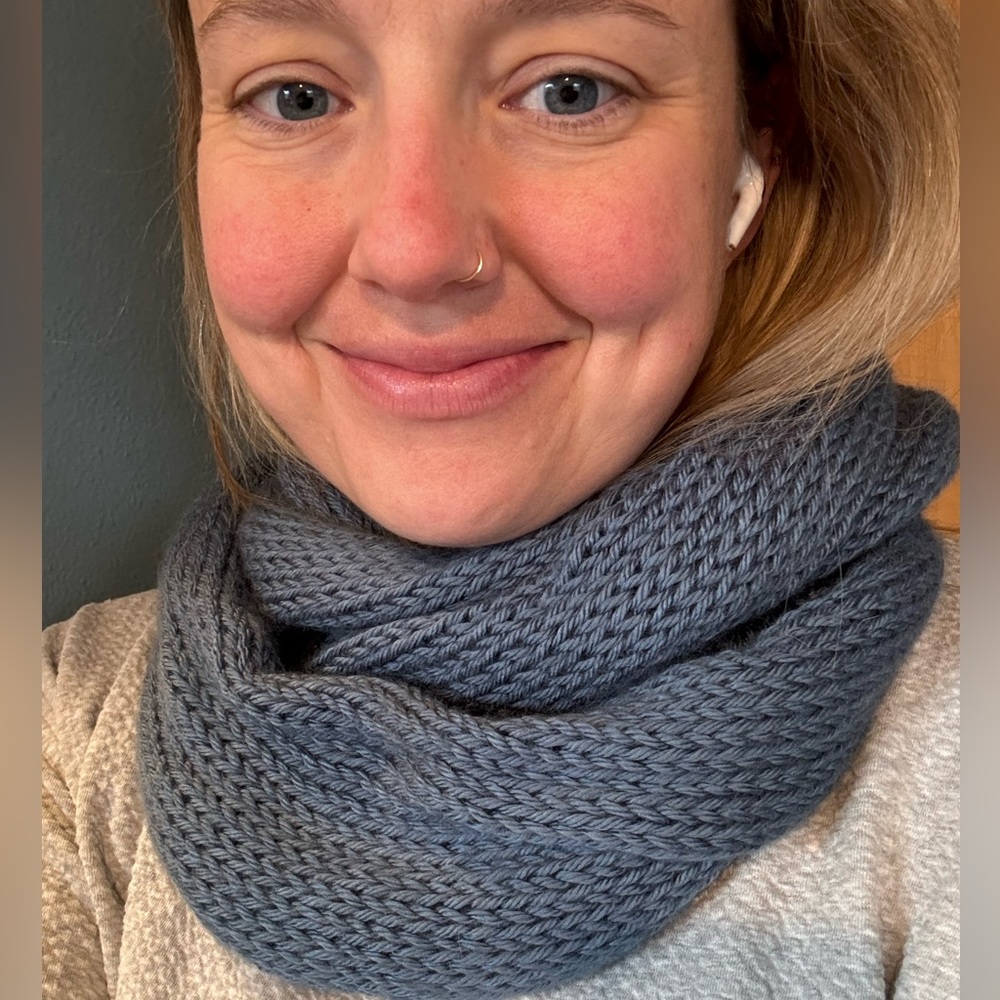 Handknit Blue Infinity Scarf